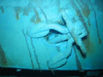 Ship's port anchor on inverted bow